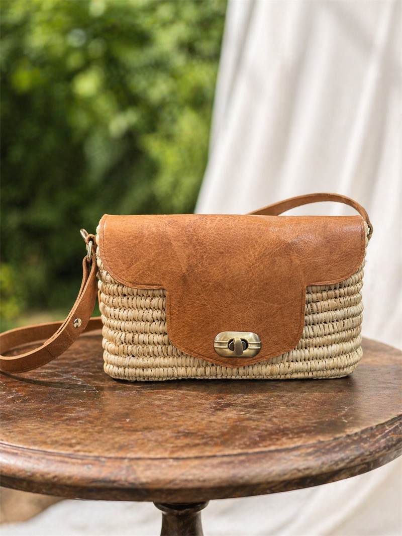 Boho Hasır Deri Çanta Vintage Summer Bag