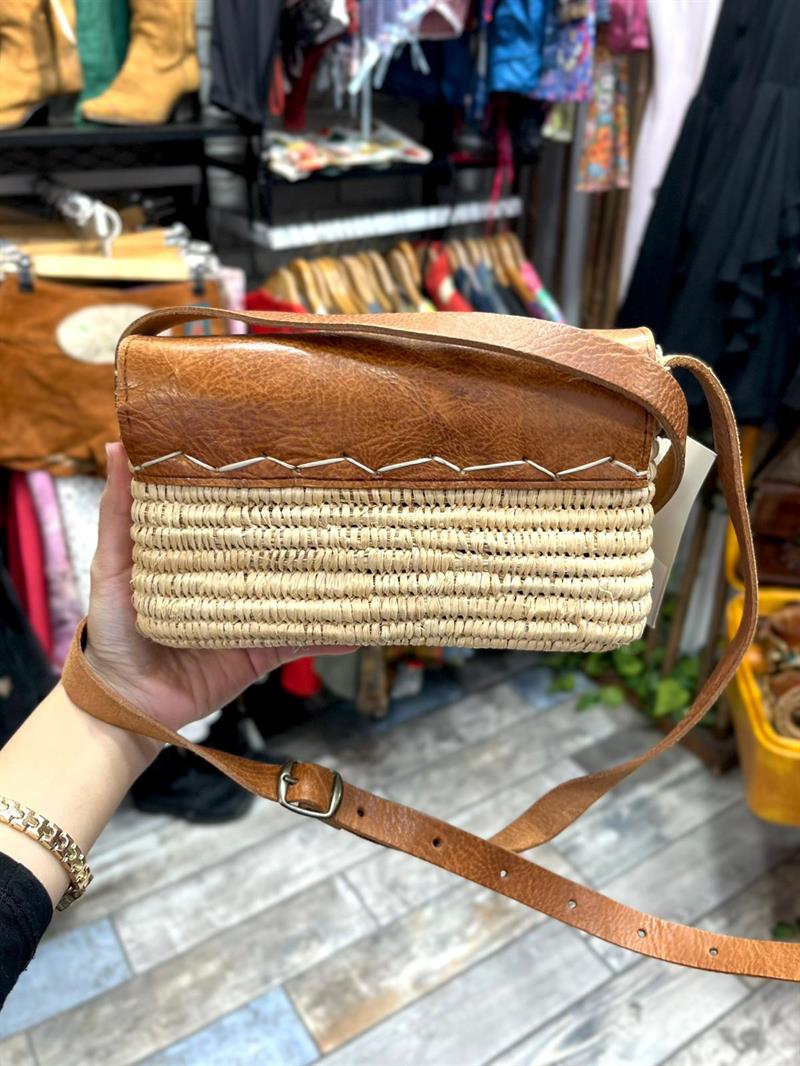 Boho Hasır Deri Çanta Vintage Summer Bag