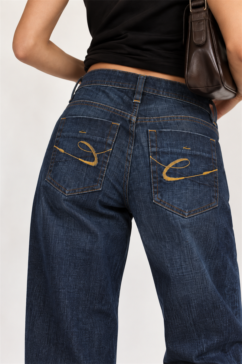Bootcut Flare Nakışlı Jean Pantolon
