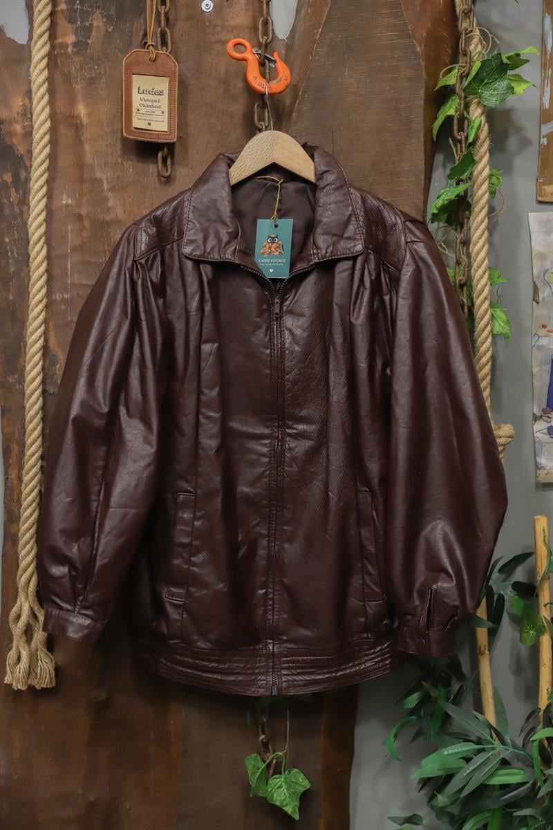 Bordo 90s Bomber Deri Ceket