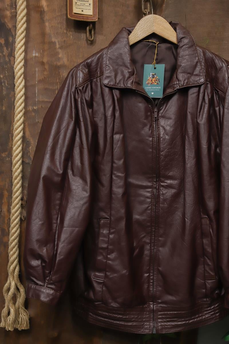 Bordo 90s Bomber Deri Ceket