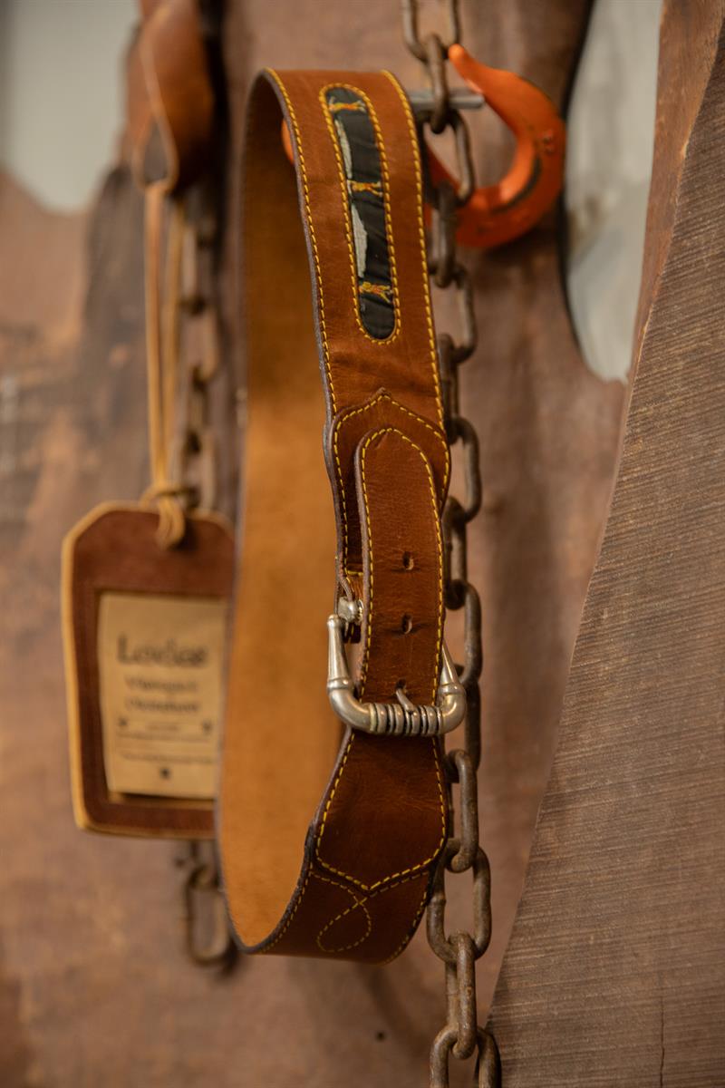 Brown 70s Golf Nakışlı Deri Kemer