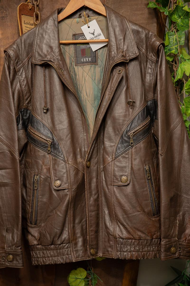 Brown 90s Classic Bomber Deri Ceket