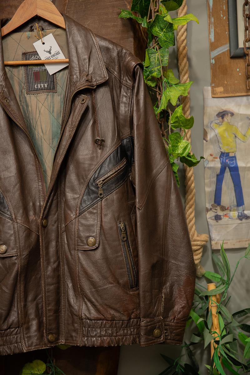 Brown 90s Classic Bomber Deri Ceket