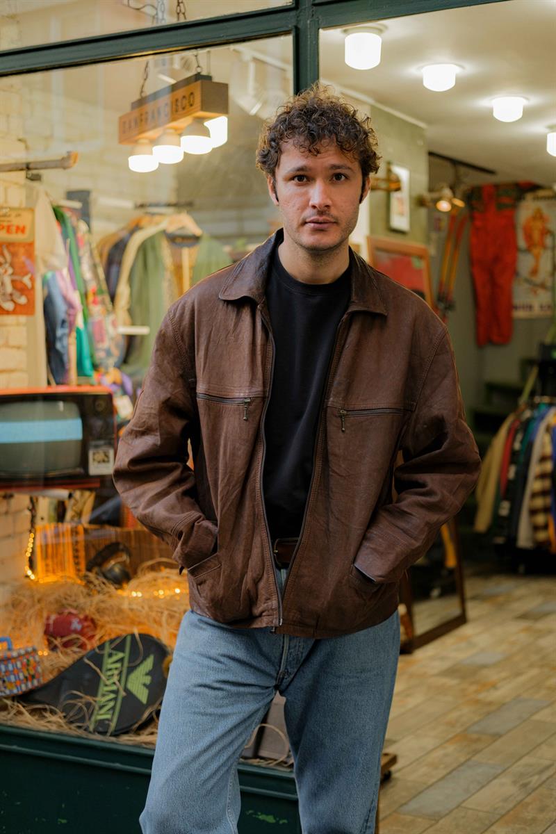 Brown Biker Vintage Unisex Deri Ceket