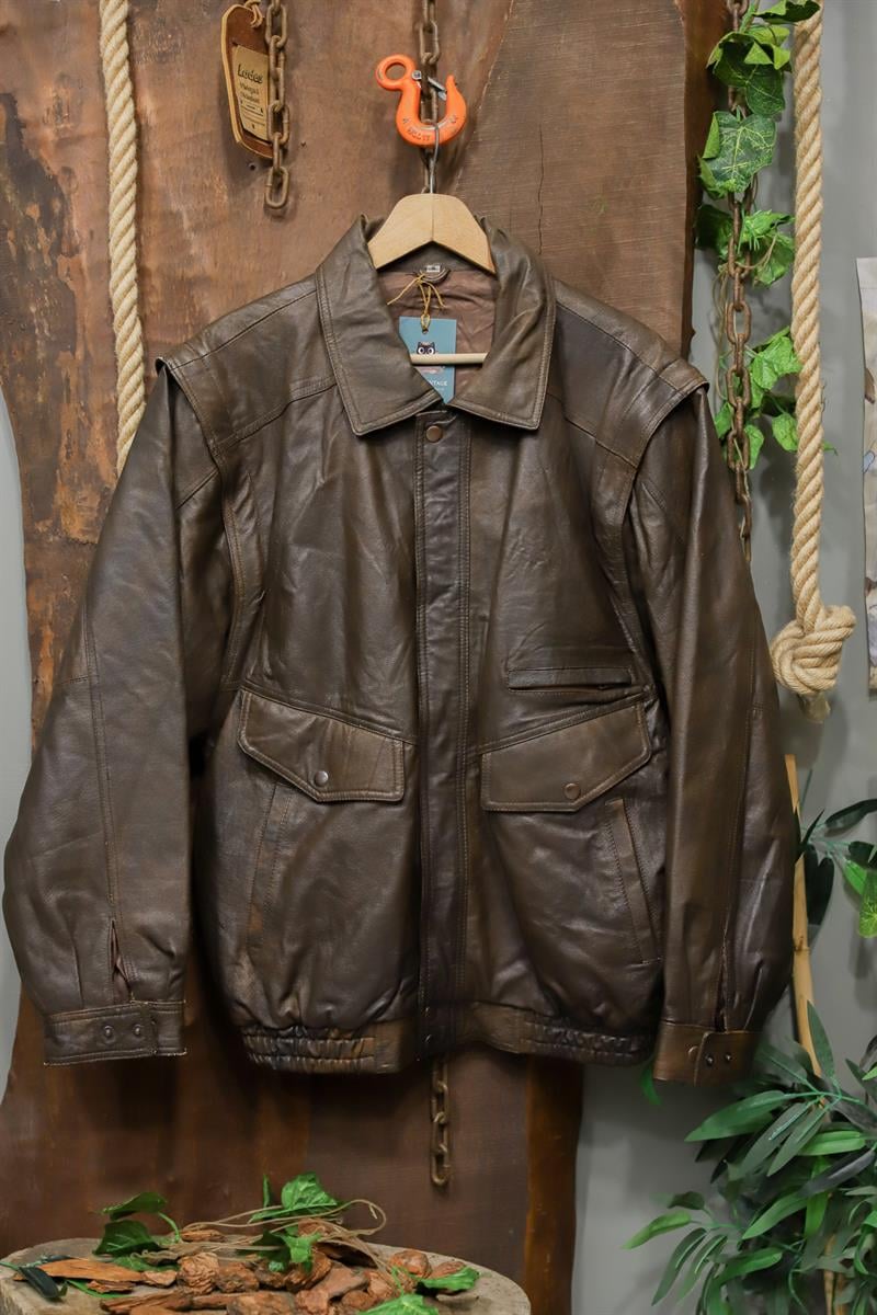 Brown Bomber 90s Deri Ceket