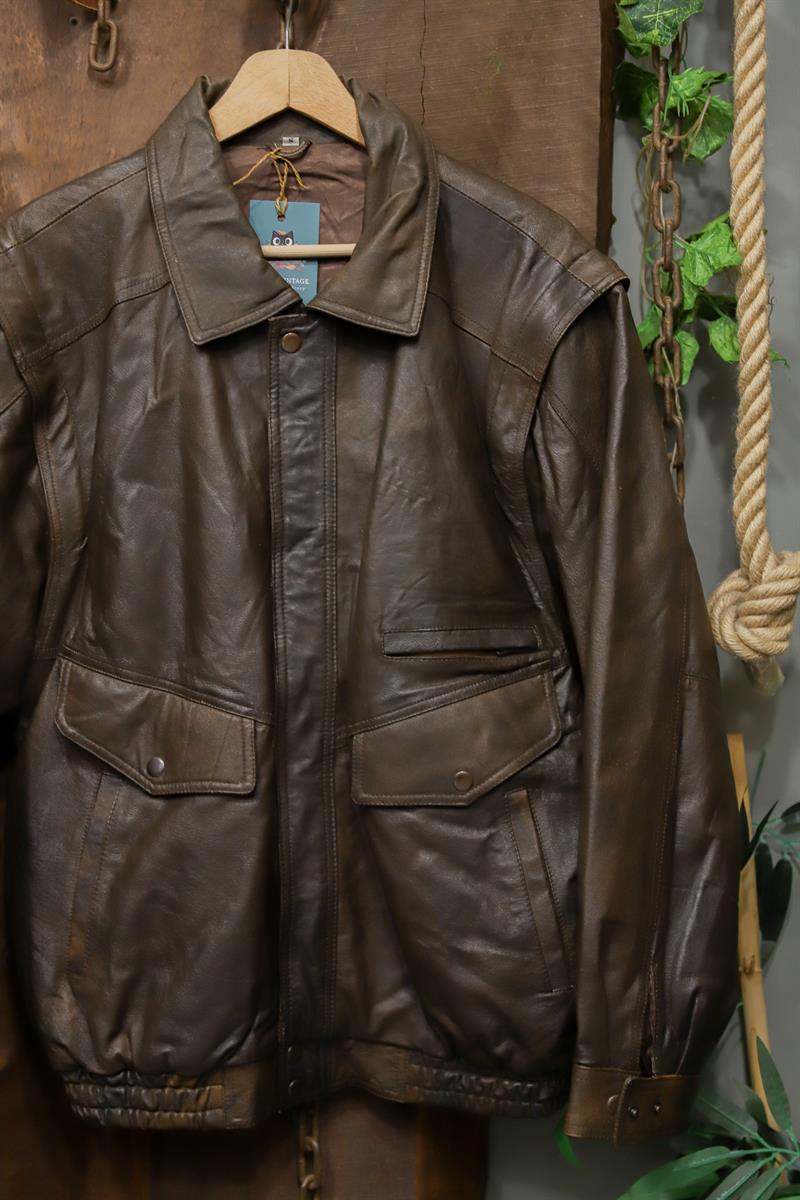 Brown Bomber 90s Deri Ceket