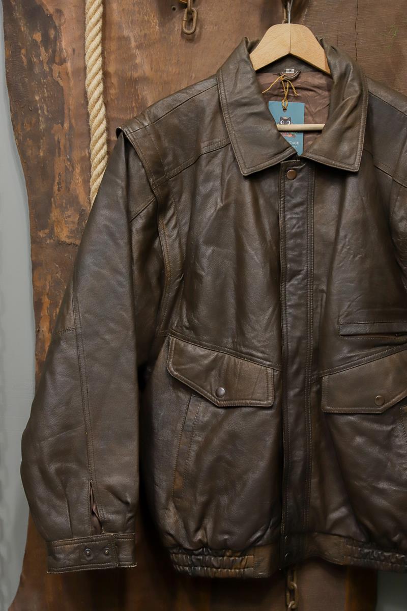 Brown Bomber 90s Deri Ceket