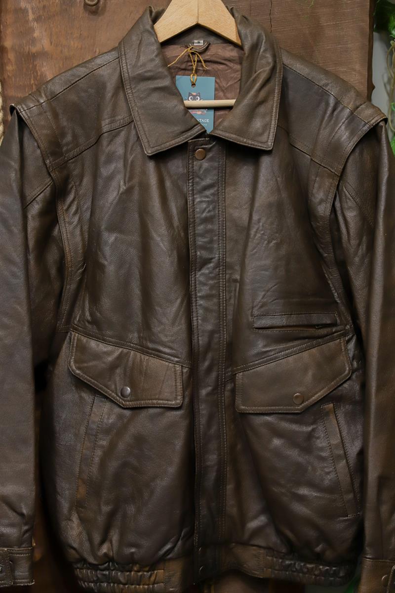 Brown Bomber 90s Deri Ceket