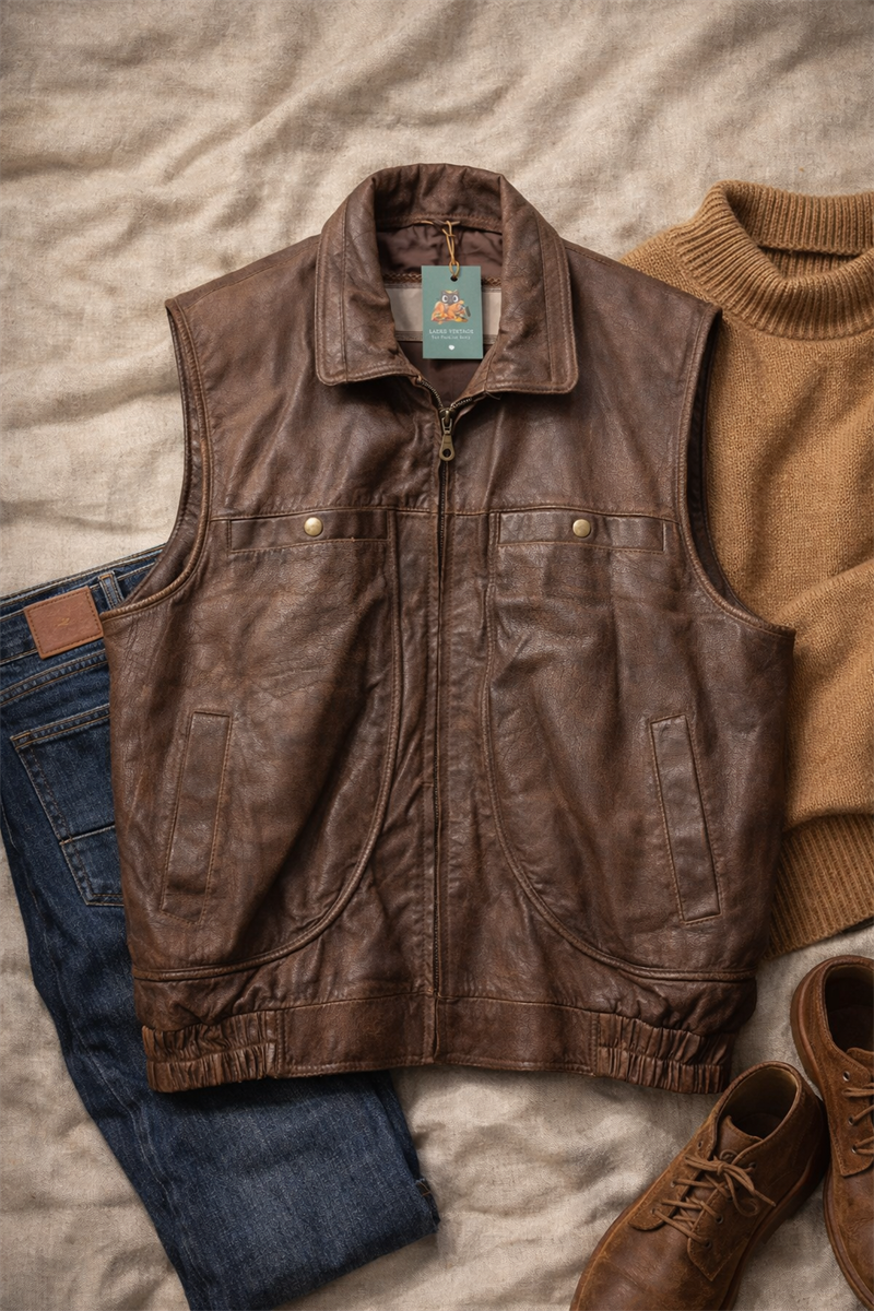 Brown Bomber Deri Yelek