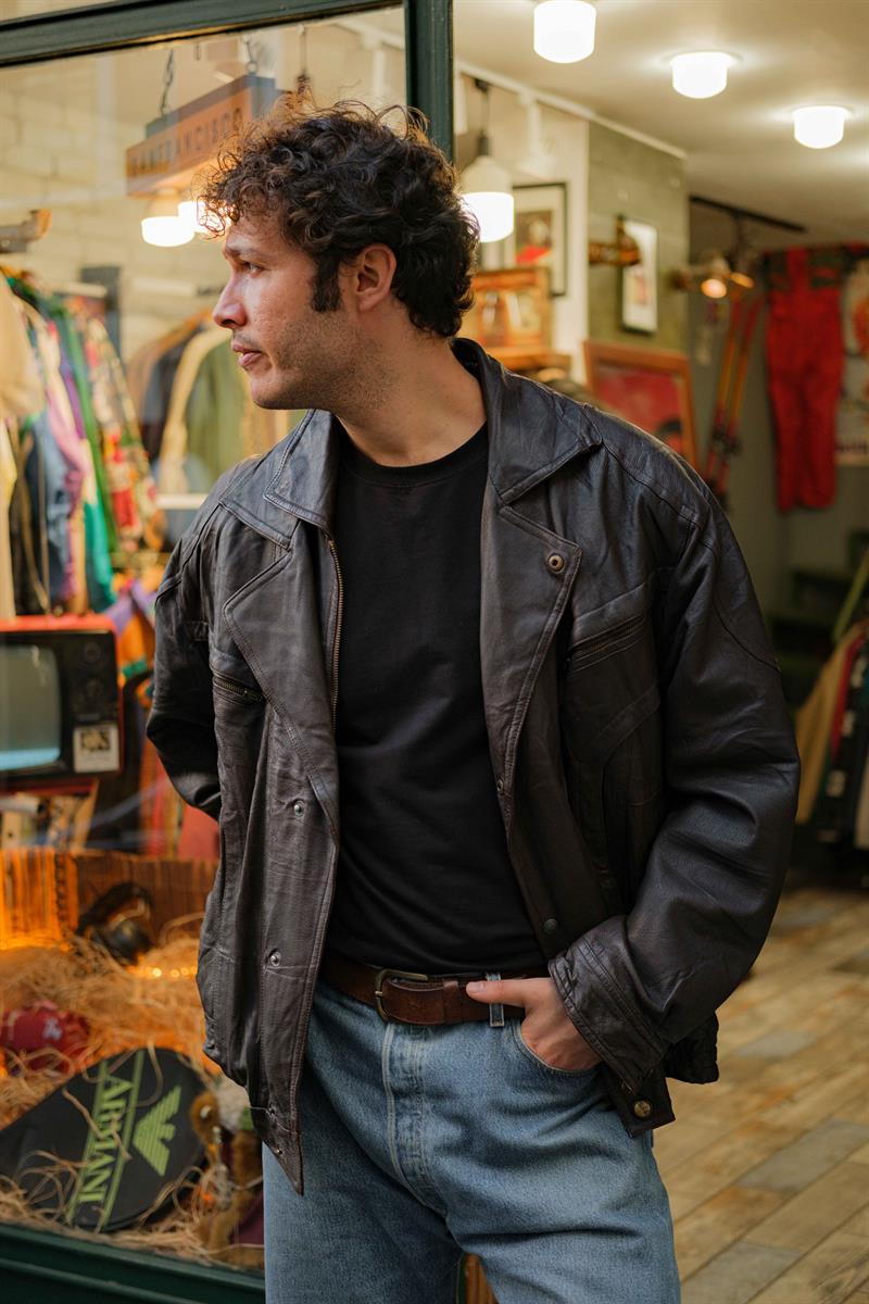 Brown Bomber Vintage Unisex Deri Ceket