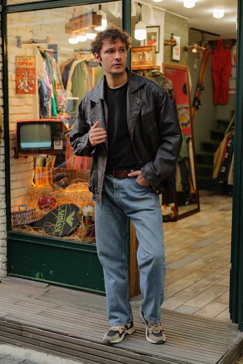 Brown Bomber Vintage Unisex Deri Ceket
