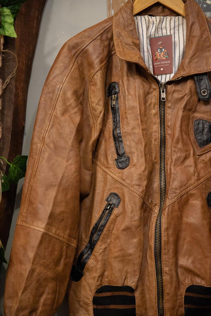Brown Classic Bomber Deri Ceket