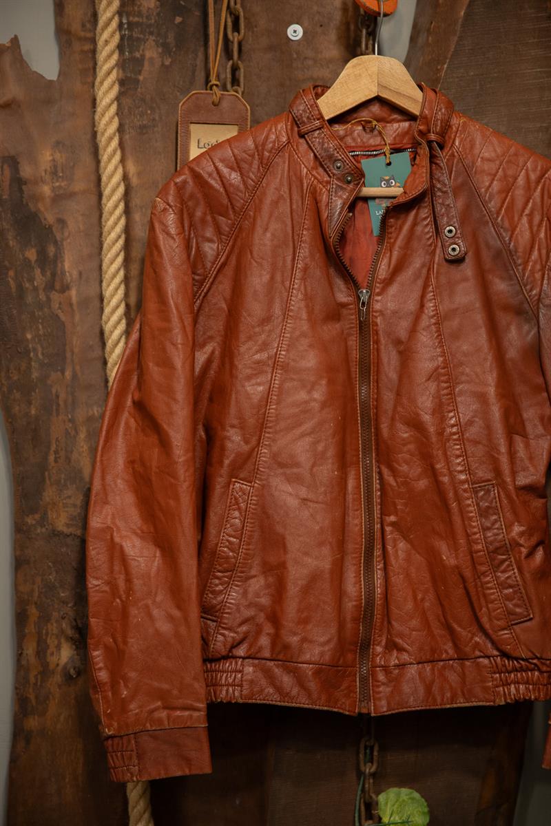 Brown Cognac Moto Classic Deri Ceket