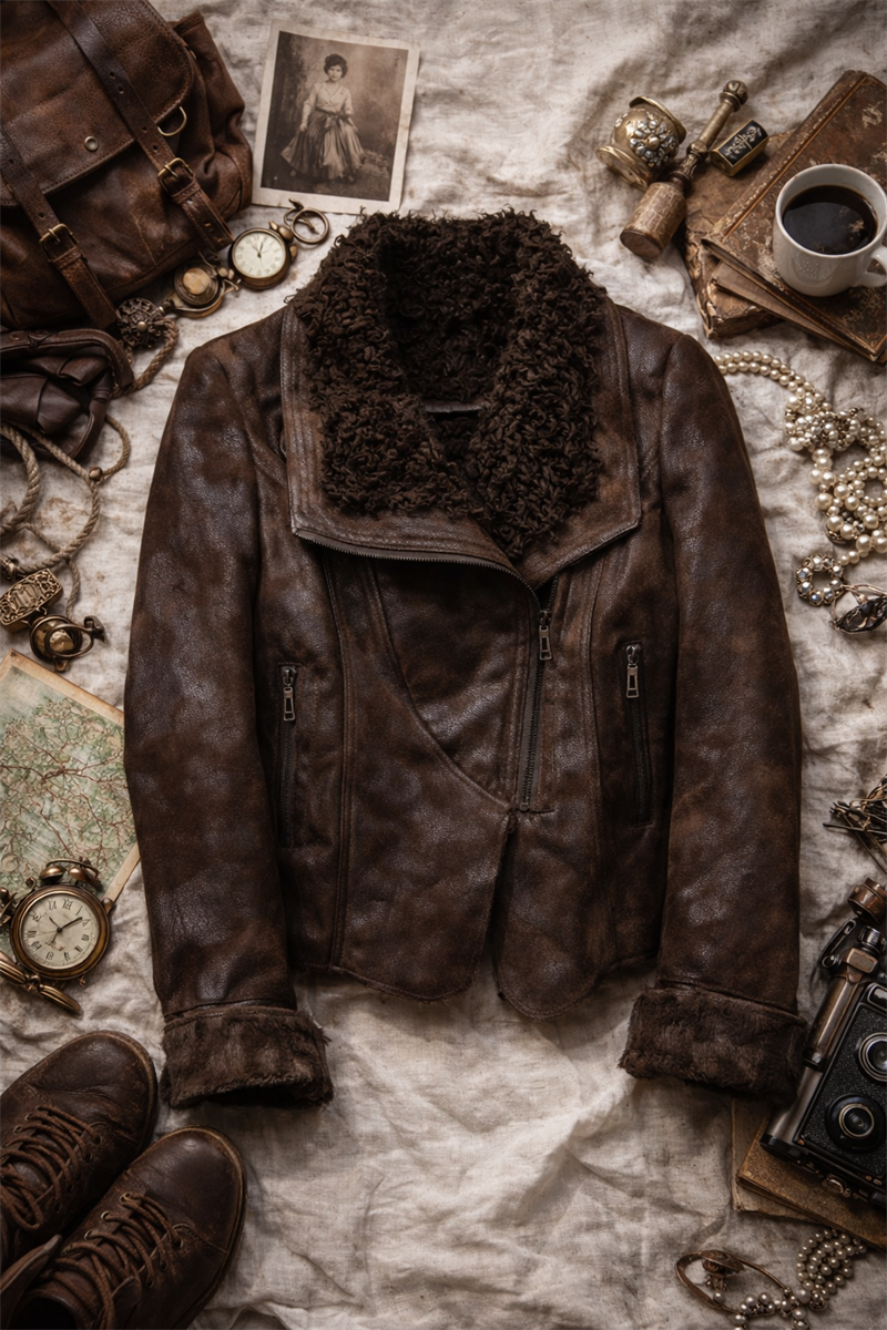 Brown Kürklü Kadın Deri Ceket