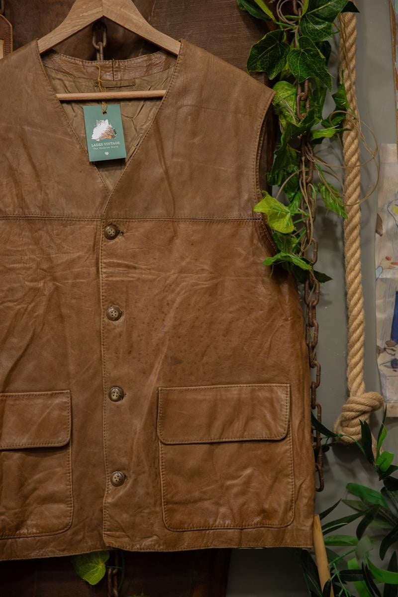 Brown Oversize Biker Deri Yelek