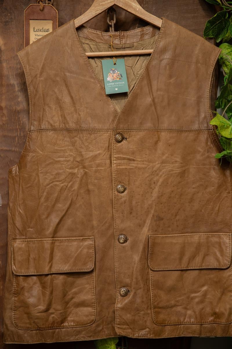 Brown Oversize Biker Deri Yelek