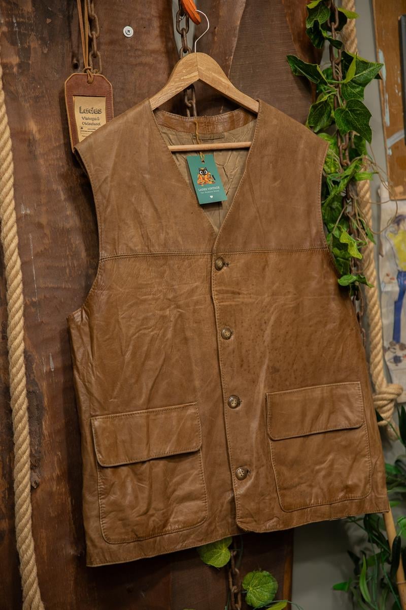 Brown Oversize Biker Deri Yelek