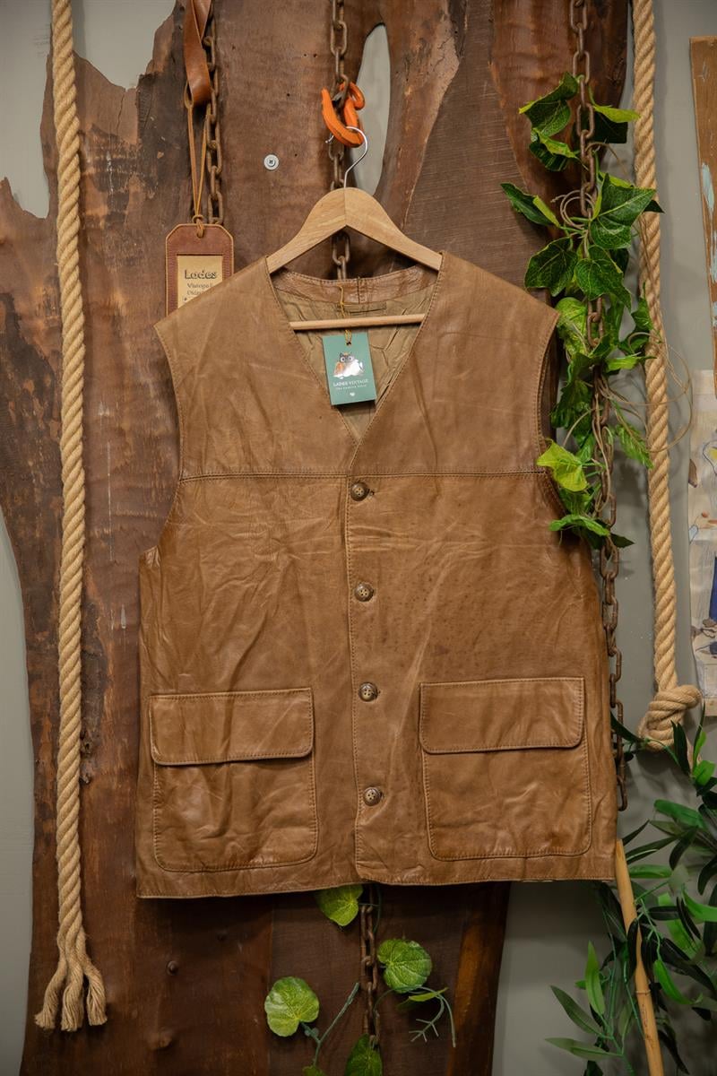 Brown Oversize Biker Deri Yelek