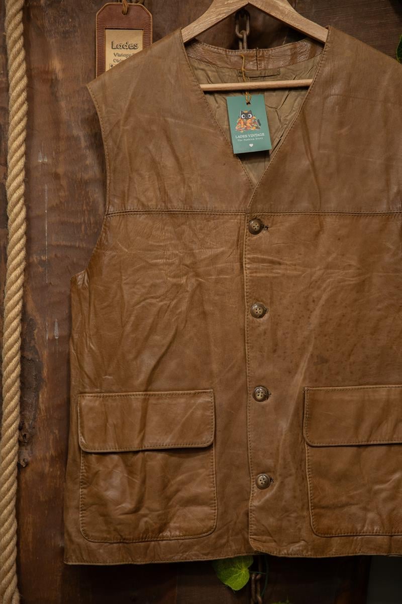 Brown Oversize Biker Deri Yelek