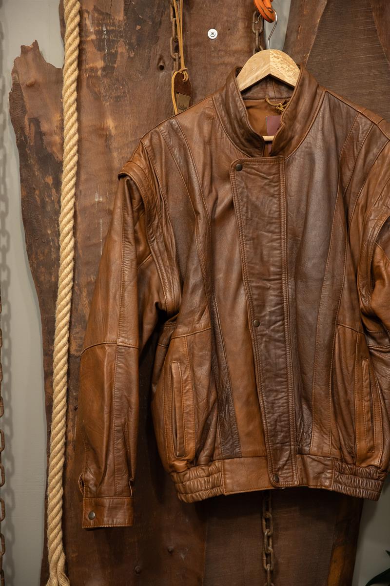 Brown Oversize Bomber Deri Ceket