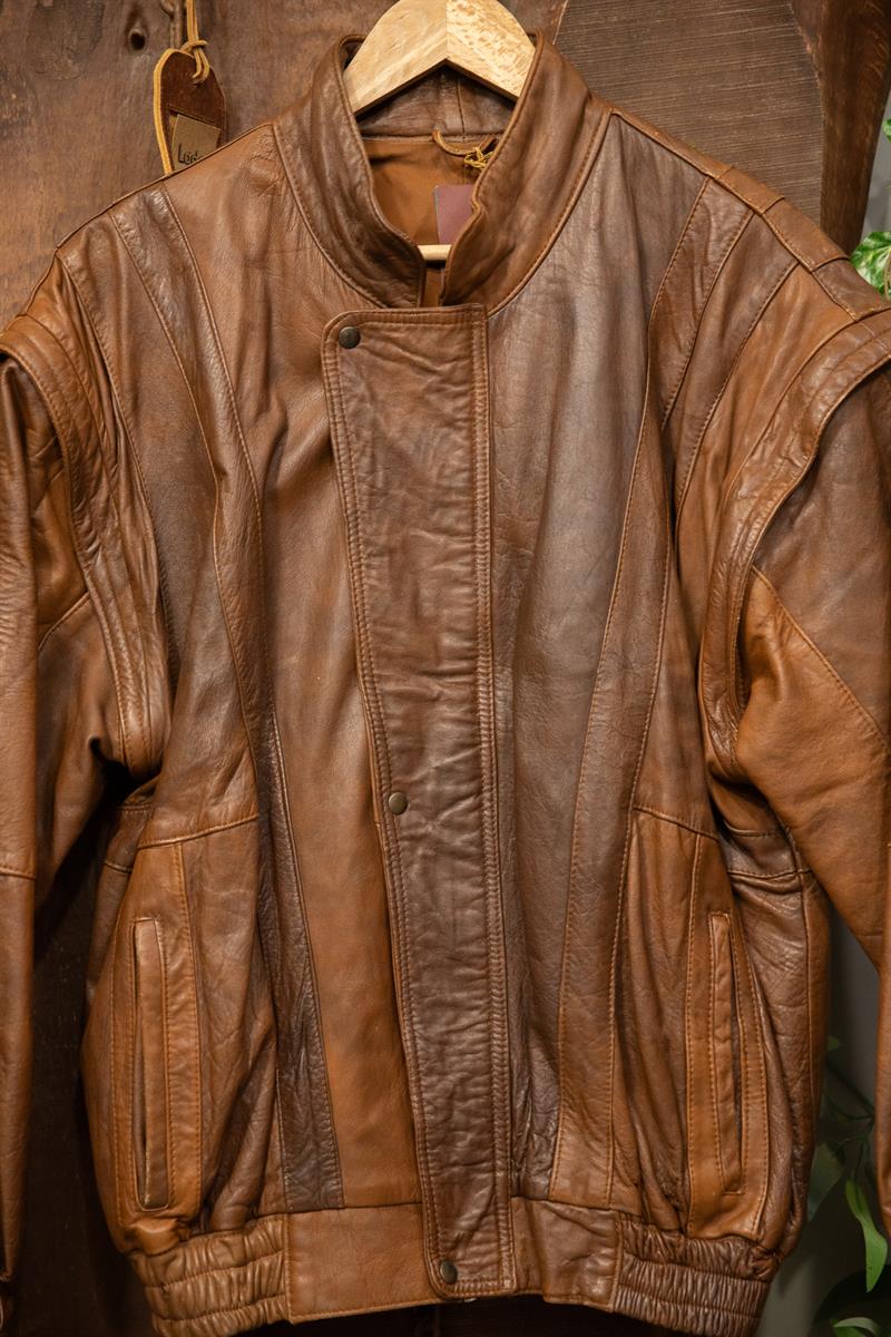Brown Oversize Bomber Deri Ceket