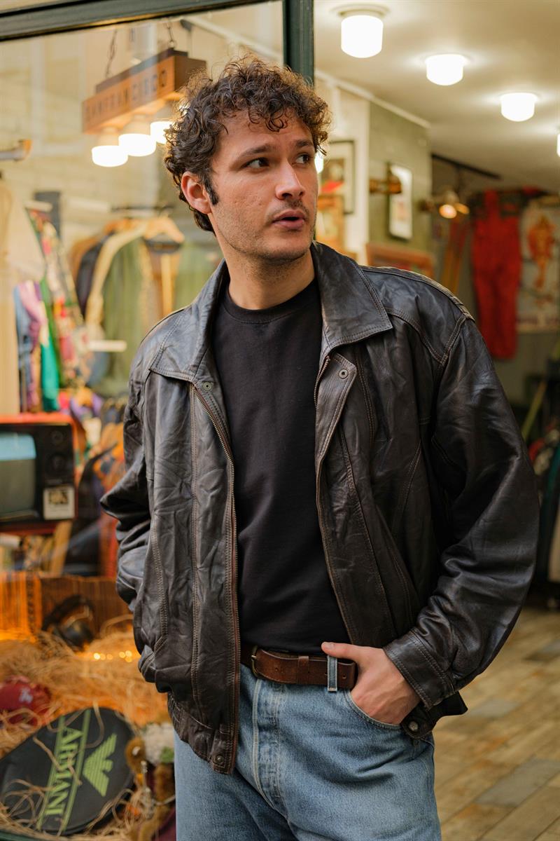 Brown Vintage Bomber Unisex Deri Ceket