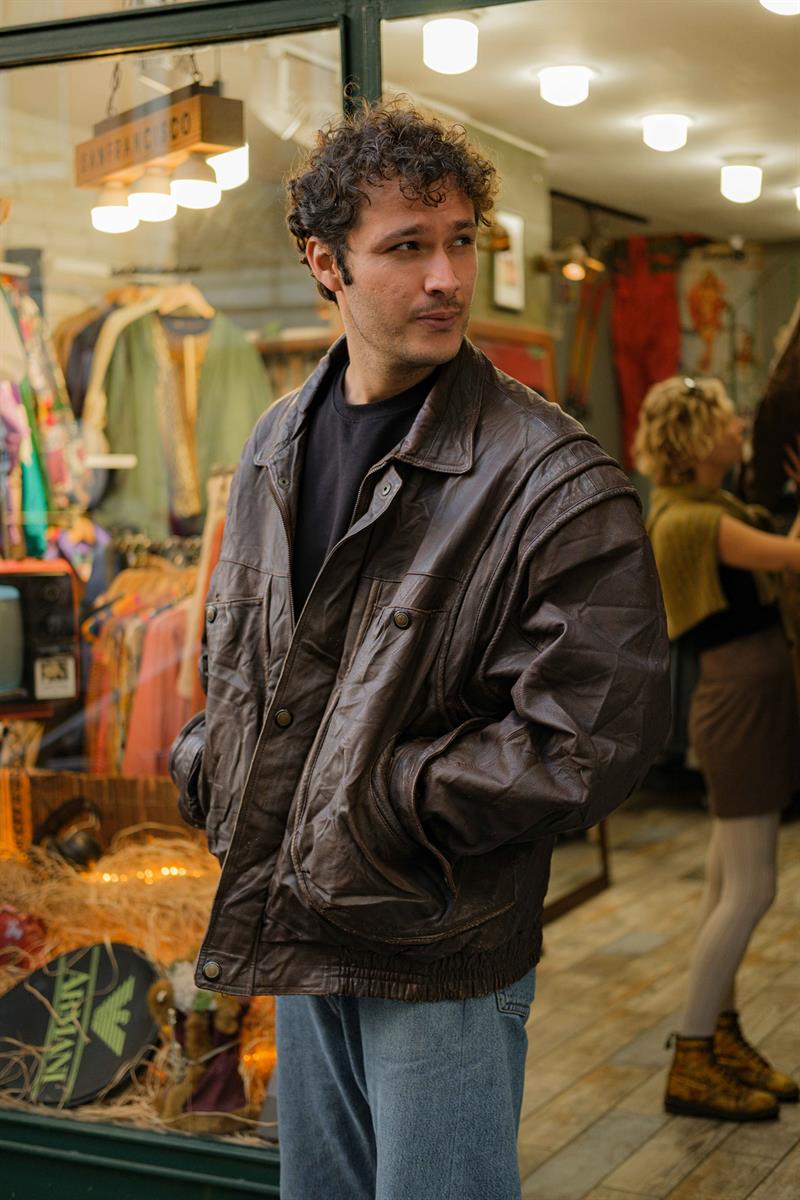 Brown Vintage Bomber Unisex Deri Ceket