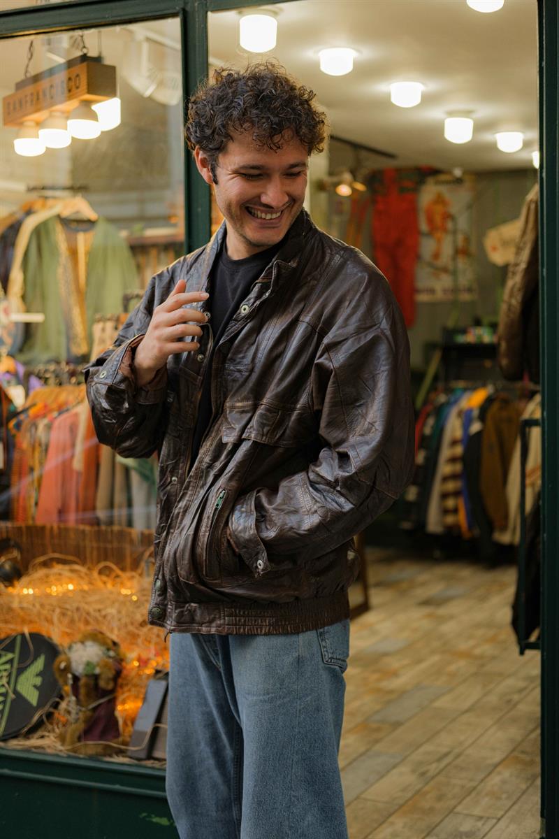 Brown Vintage Bomber Unisex Deri Ceket