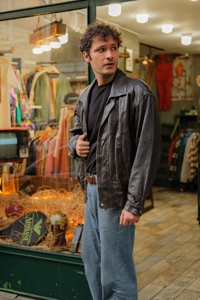 Brown Vintage Bomber Unisex Deri Ceket