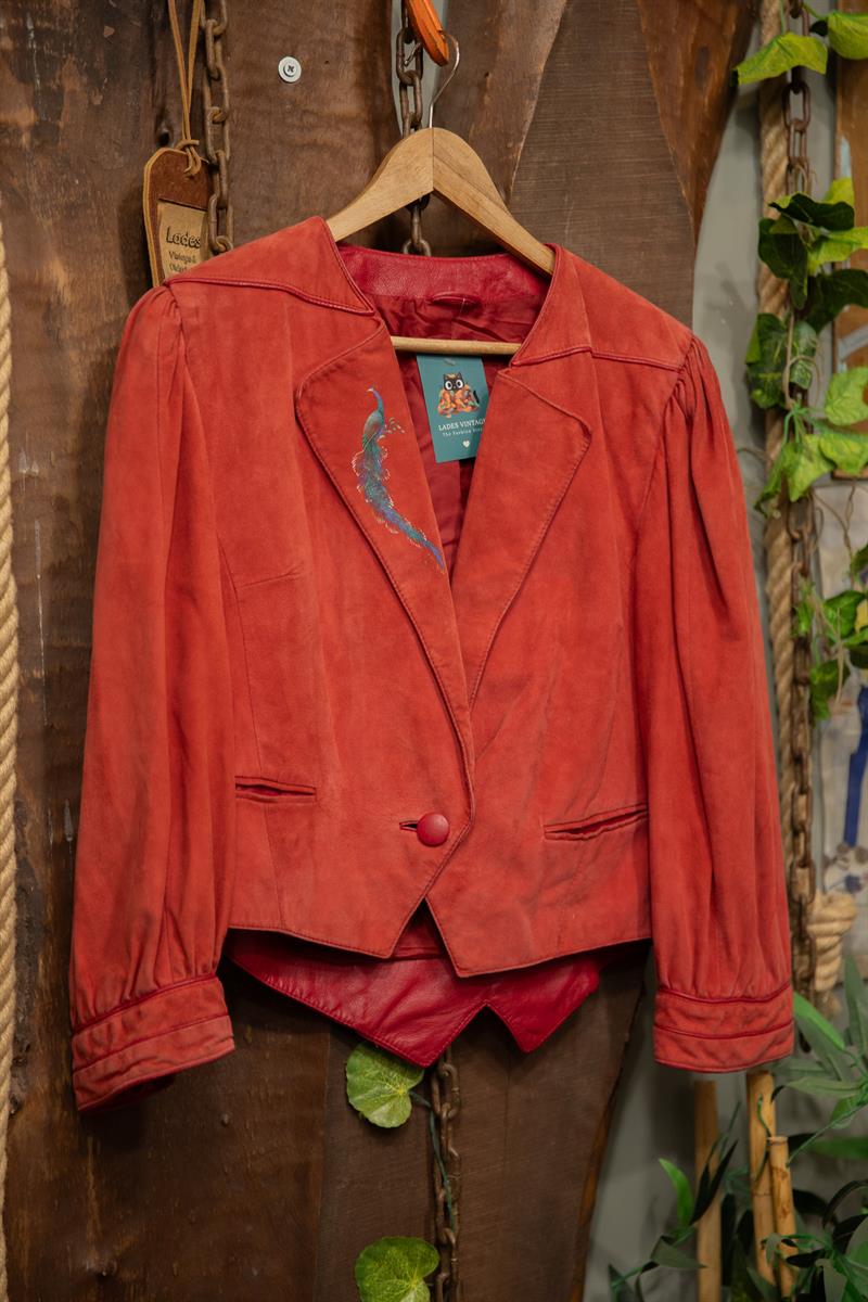 Burgundy Cropped Deri Ceket