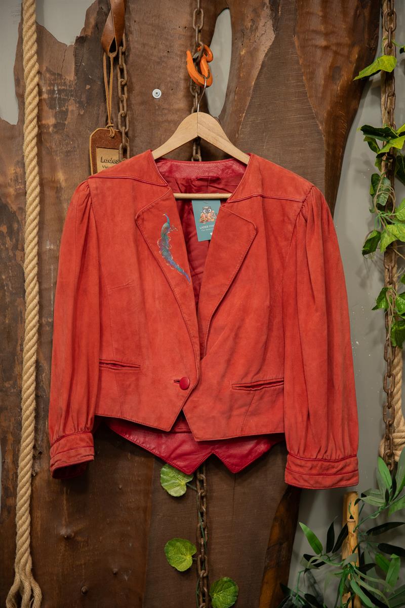 Burgundy Cropped Deri Ceket