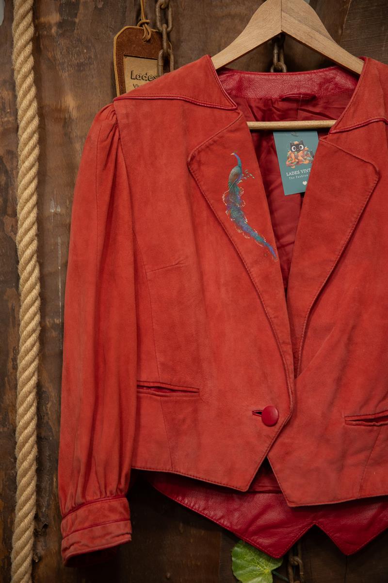 Burgundy Cropped Deri Ceket