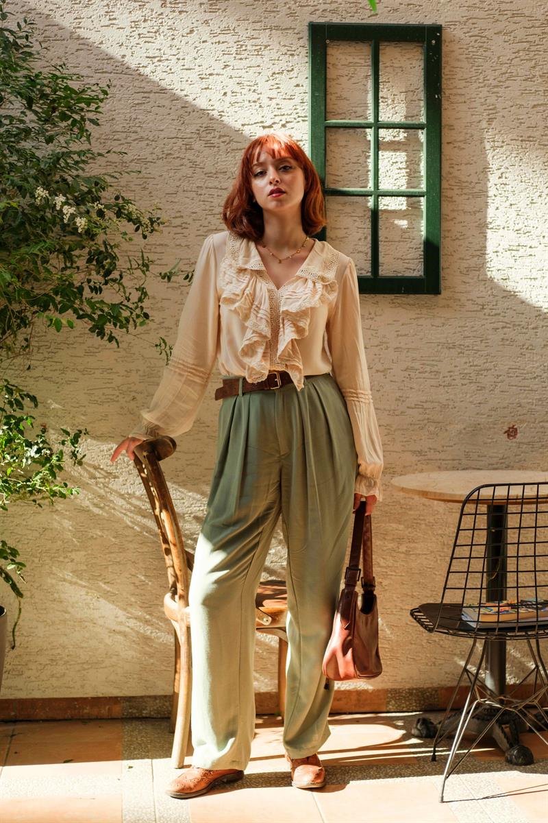 Çağla Yeşili Keten Pantolon