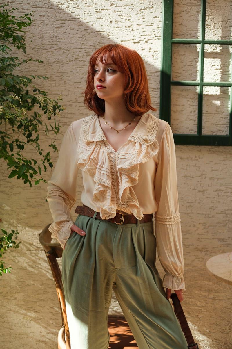 Çağla Yeşili Keten Pantolon