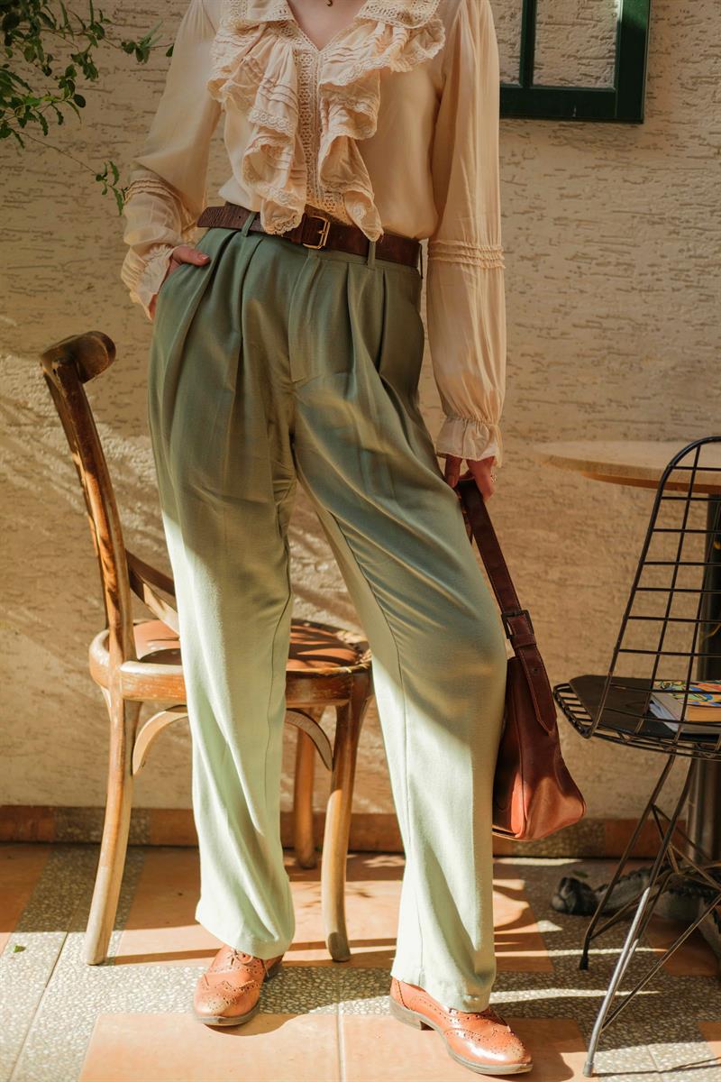 Çağla Yeşili Keten Pantolon