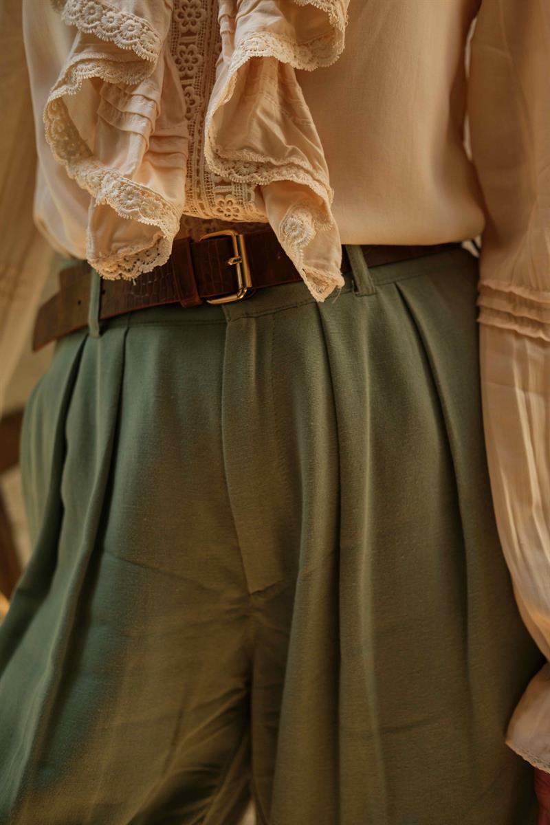 Çağla Yeşili Keten Pantolon