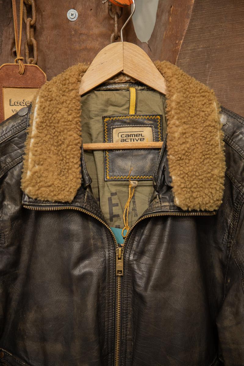Camel Active Original Kürk Yaka Deri Ceket