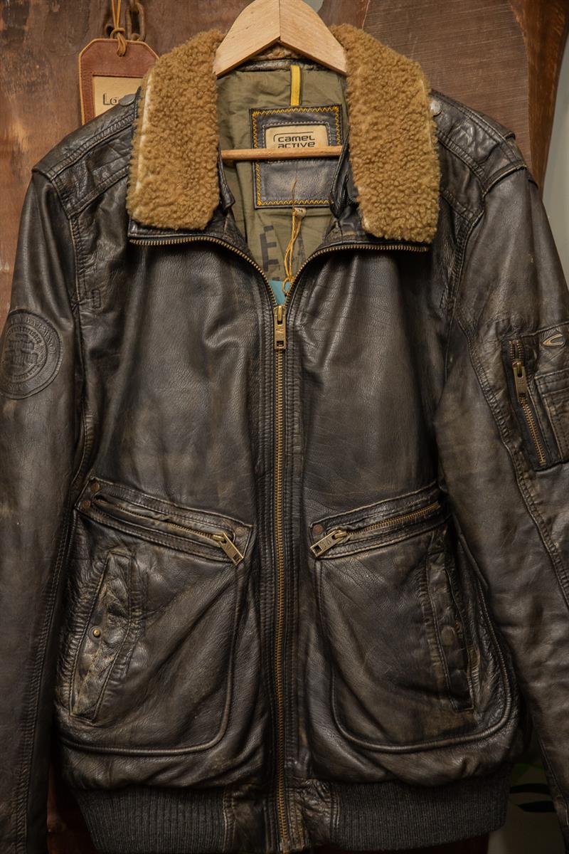 Camel Active Original Kürk Yaka Deri Ceket
