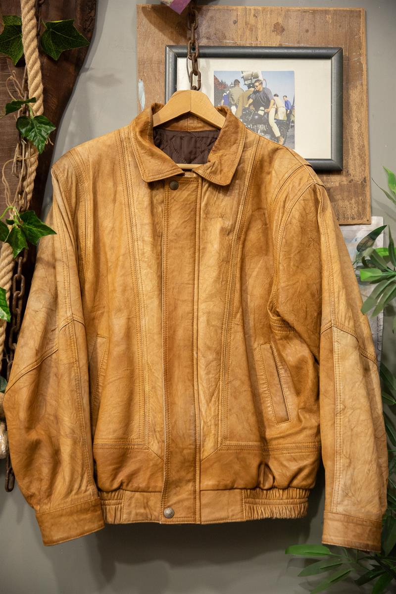 Camel Patina Bomber Deri Ceket