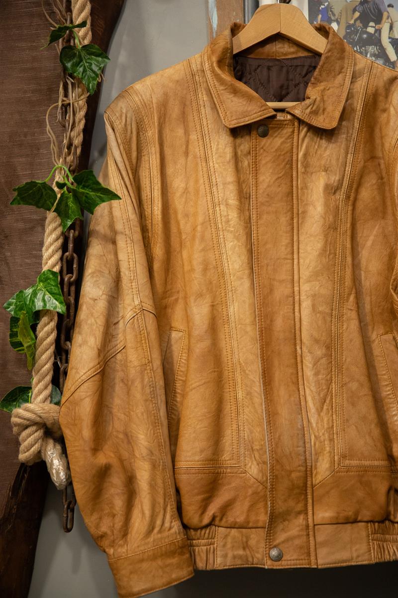 Camel Patina Bomber Deri Ceket