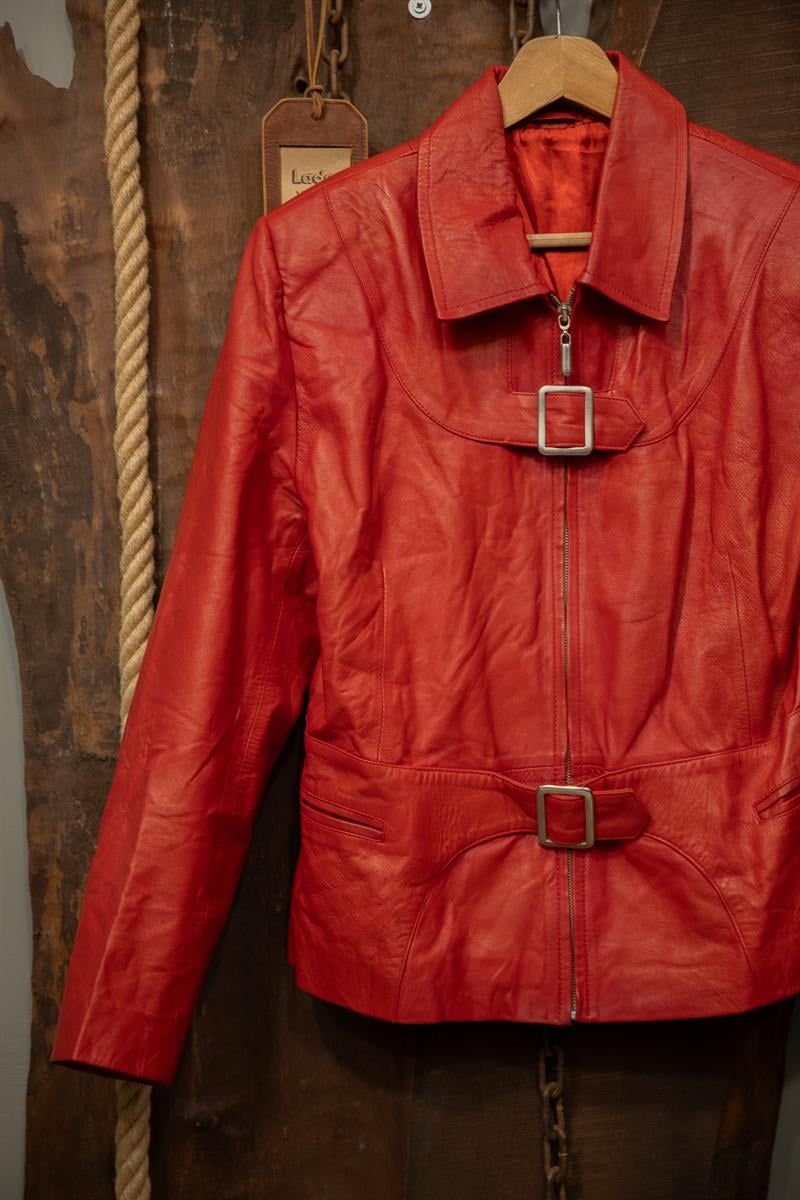 Cherry Red Classic Deri Ceket