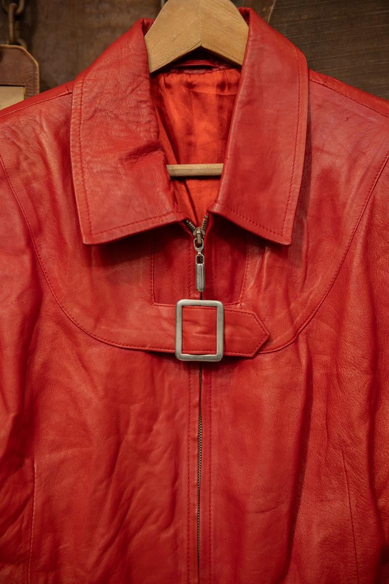Cherry Red Classic Deri Ceket