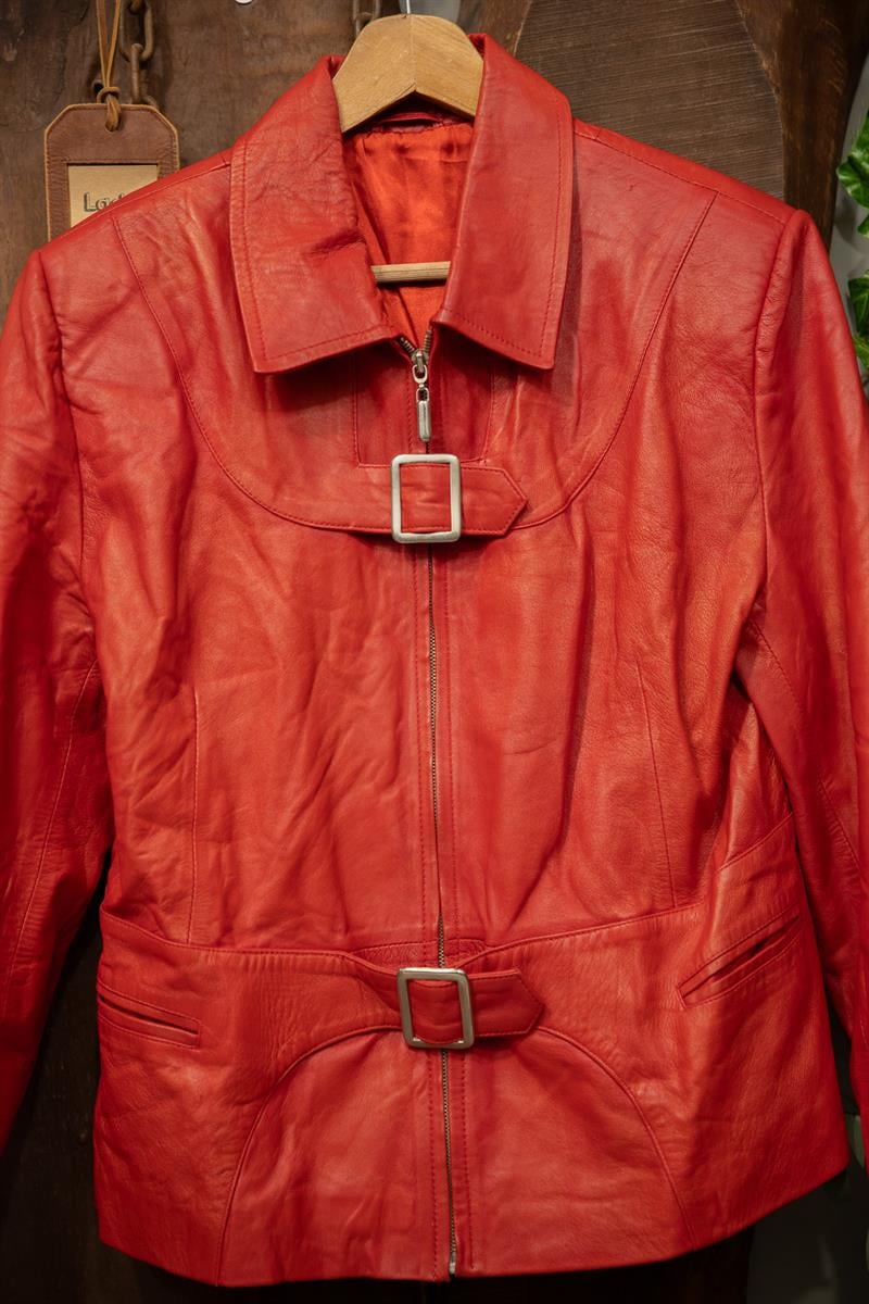 Cherry Red Classic Deri Ceket