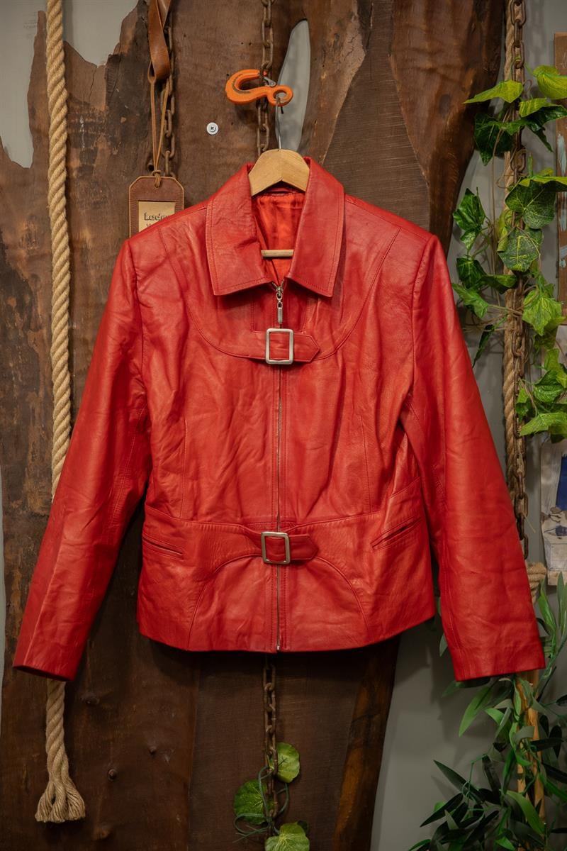 Cherry Red Classic Deri Ceket