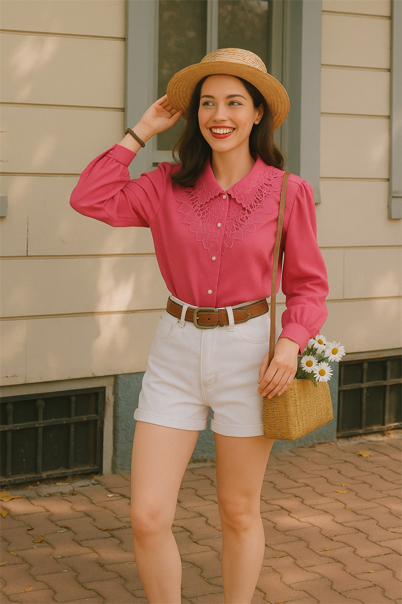 Chris JB. Pink Nakışlı Model Kadın Gömlek