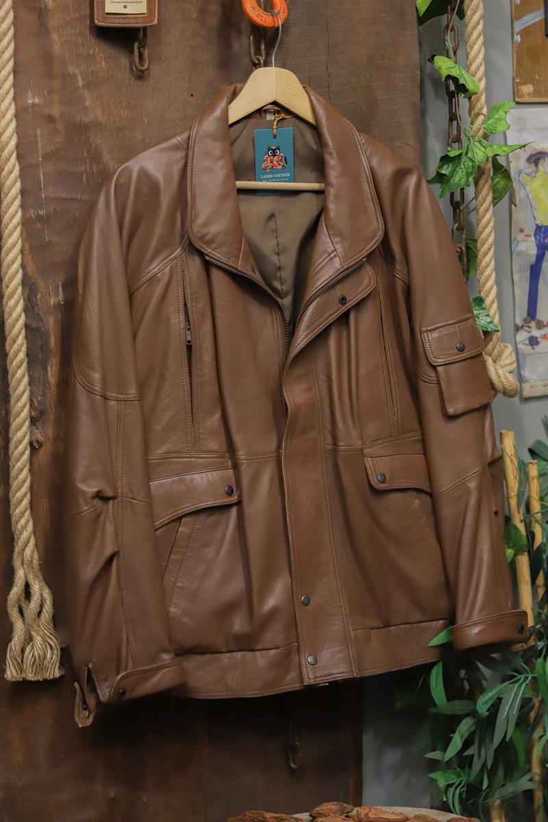 Classic 80s Brown Bomber Deri Ceket
