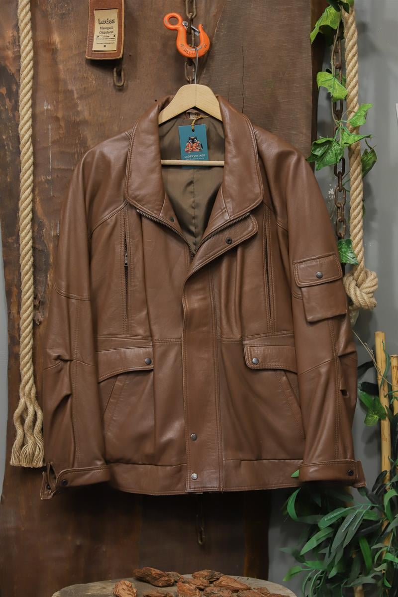 Classic 80s Brown Bomber Deri Ceket