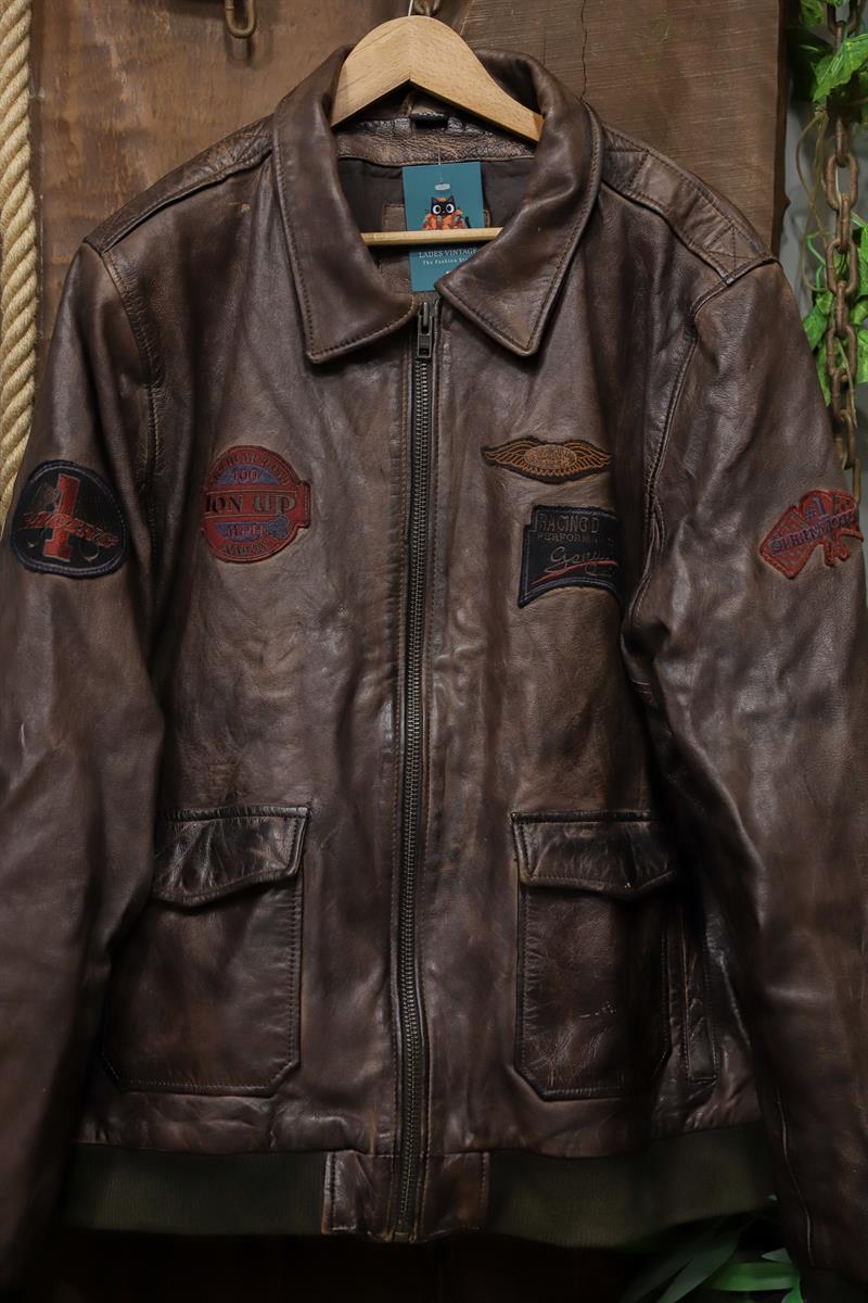 Classic Acı Kahve 90s Patched Deri Ceket