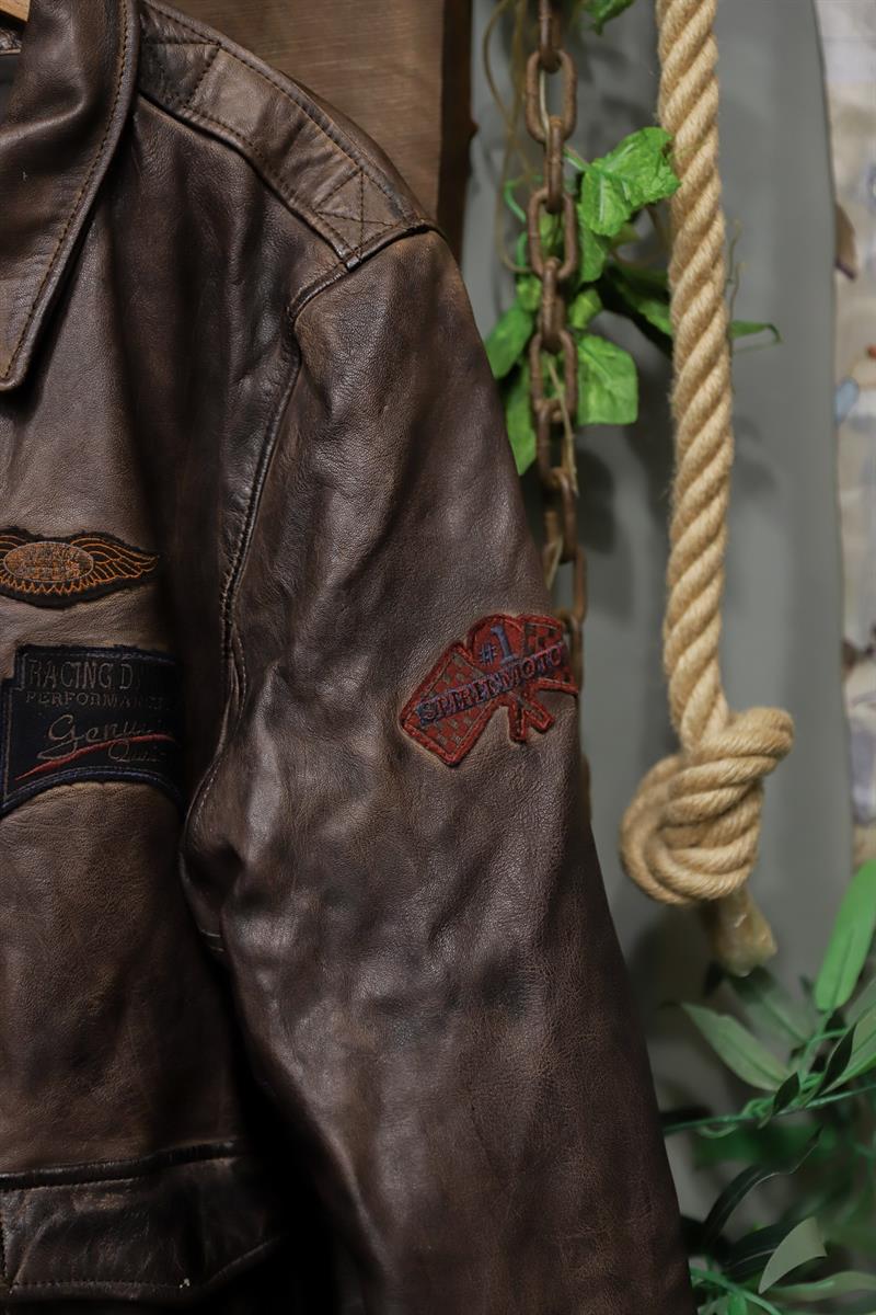 Classic Acı Kahve 90s Patched Deri Ceket